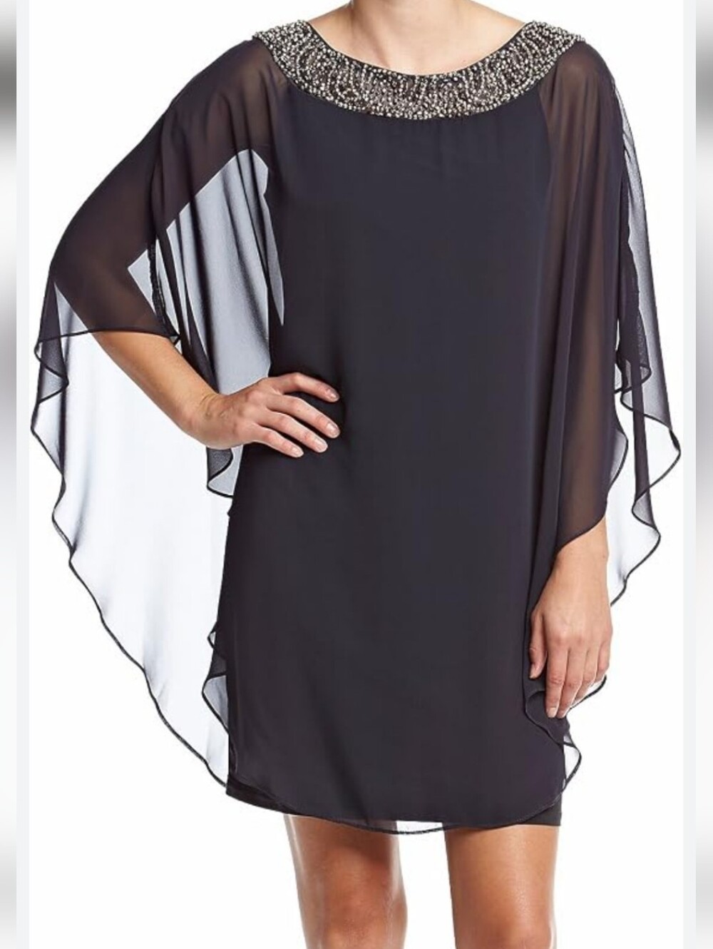 Xscape Black Beaded Neck Midi Dress